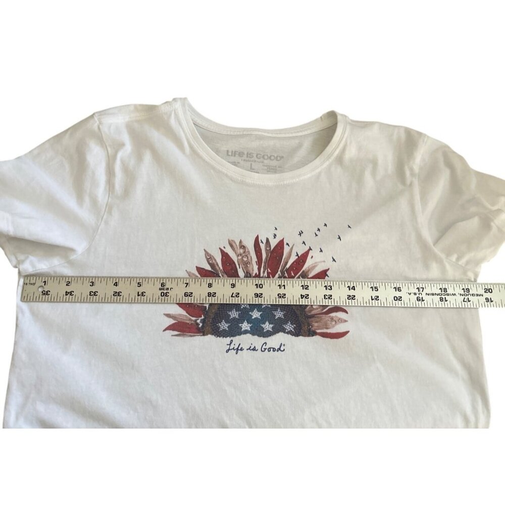 Life Is Good Crusher-Lite Red White Blue Sunflower Tee White L 100% Cotton - Picture 7 of 8